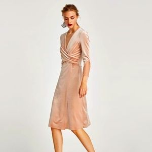 ZARA BLUSH VELVET LACE MIDI DRESS SIZE SMALL